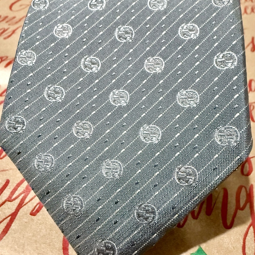 Gucci Silver Blue Patterned Men's Tie